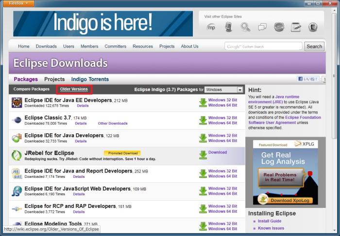 Eclipse 古いバージョンのダウンロード 開発の覚書